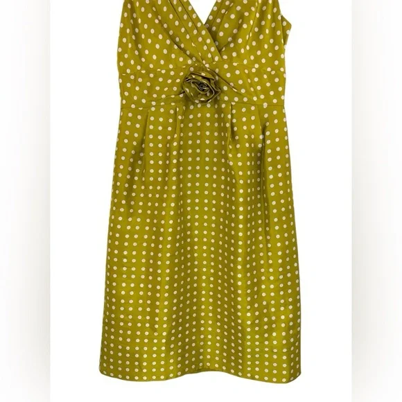 J. Crew 100% Silk Polka Dot V-Neck Sheath Dress Chartreuse Sz 4 - Picture 3 of 8